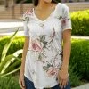 Lily | White & Red Floral V-Neck Tunic - Plus