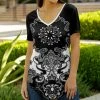 Lily | Black & White Floral Paisley V-Neck Tunic - Plus