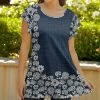 Lily | Navy & White Floral Flutter-Sleeve Tunic - Plus