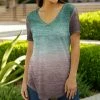Lily | Teal & Brown Ombré V-Neck Tunic - Plus