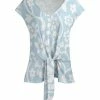 Lily | Blue & White Floral Tie-Hem V-Neck Top - Women