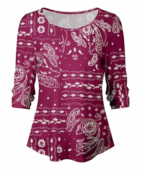 Lily | Plum & White Paisley Boatneck Top - Women 1 Lily | Plum & White Paisley Boatneck Top - Women