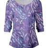 Lily | Teal & Lavender Leaf Boatneck Top - Women