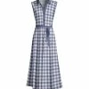 Lily | Lavender Gingham Tie-Waist Sleeveless Shirt Maxi Dress - Women