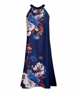 Lily | Navy & Mauve Floral Sleeveless Yoke Dress - Women