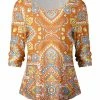 Lily | Orange Arabesque Boatneck Top - Women