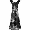 Lily | Black & Gray Floral Cap-Sleeve Scoop Neck Maxi Dress - Women