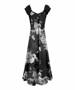Lily | Black & Gray Floral Cap-Sleeve Scoop Neck Maxi Dress - Women
