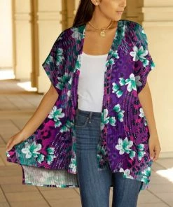 Lily | Purple & Turquoise Floral Kimono - Women & Plus