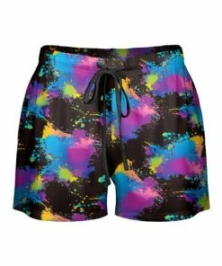Lily | Black & Purple Paint Splatter Drawstring Shorts - Plus