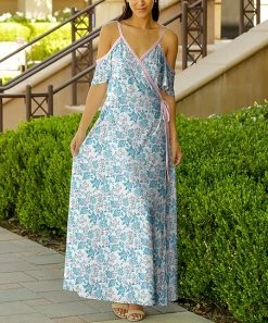 Lily | White & Blue Ditsy Cutout Maxi Dress - Plus