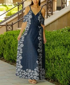 Lily | Blue & White Floral Cutout Maxi Dress - Plus