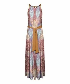 Lily | Beige & Red Paisley Tie-Wast Sleeveless Maxi Dress - Women