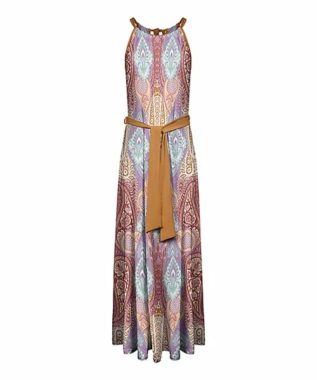 Lily | Beige & Red Paisley Tie-Wast Sleeveless Maxi Dress - Women 1 Lily | Beige & Red Paisley Tie-Wast Sleeveless Maxi Dress - Women