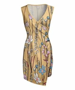 Lily | Gold & Blue Floral Sleeveless Midi Dress - Women