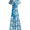 Lily | Blue & White Teardrop Tie-Waist Surplice Maxi Dress - Women