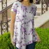 Lily | White & Purple Floral Handkerchief Tunic - Women