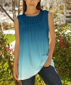 Lily | Navy & Aqua Ombré Pleated Sleeveless Tunic - Women