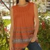 Lily | Orange & White Geometric Stripe Pleated Sleeveless Tunic - Plus