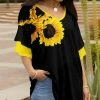 Lily | Black & Yellow Floral Ruffle-Sleeve Tunic - Women