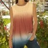 Lily | Rust & Navy Ombré Stripe Pleated Sleeveless Tunic - Plus