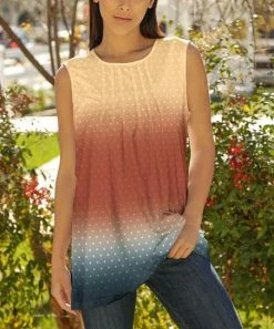 Lily | Rust & Navy Ombré Stripe Pleated Sleeveless Tunic - Plus