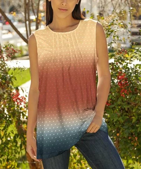 Lily | Rust & Navy Ombré Stripe Pleated Sleeveless Tunic - Plus 1 Lily | Rust & Navy Ombré Stripe Pleated Sleeveless Tunic - Plus