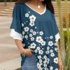 Lily | Blue & White Floral Ruffle-Sleeve Tunic - Plus