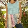 Lily | Yellow & Mint Stripe Floral Pleated Sleeveless Tunic - Women