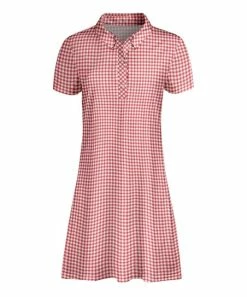 Lily | Red & White Gingham Collared Button-Front T-Shirt Dress - Women