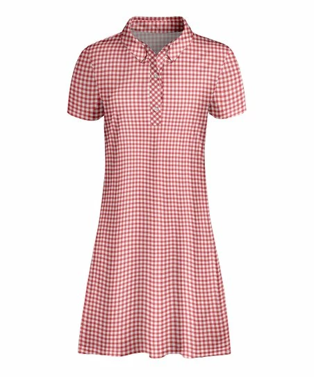 Lily | Red & White Gingham Collared Button-Front T-Shirt Dress - Women 1 Lily | Red & White Gingham Collared Button-Front T-Shirt Dress - Women