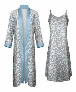 Lily | Gray & Blue Floral Robe & Nightgown - Plus