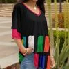 Lily | Black & Pink Geometric Layered-Sleeve V-Neck Tunic - Plus