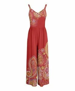 Lily | Red & Gold Paisley Wide-Leg Jumpsuit - Women