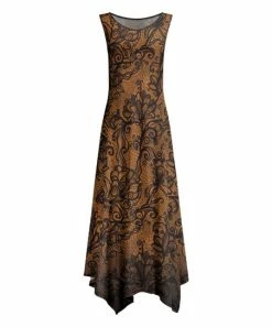 Lily | Brown & Black Floral Lace-Print Sleeveless Handkerchief Maxi Dress - Plus