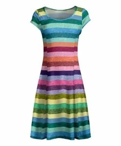 Lily | Blue & Multicolor Stripe Cap-Sleeve Dress - Plus