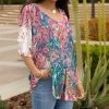 Lily | Pink & Teal Geometric Layered-Sleeve Tunic - Plus