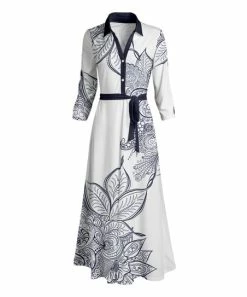 Lily | White & Navy Floral Button-Front Maxi Dress - Women