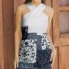 Lily | White & Navy Patchwork Halter Tunic - Women