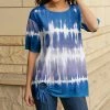 Lily | Dark Blue & White Tie-Dye Drawstring-Accent Short-Sleeve Tunic - Plus