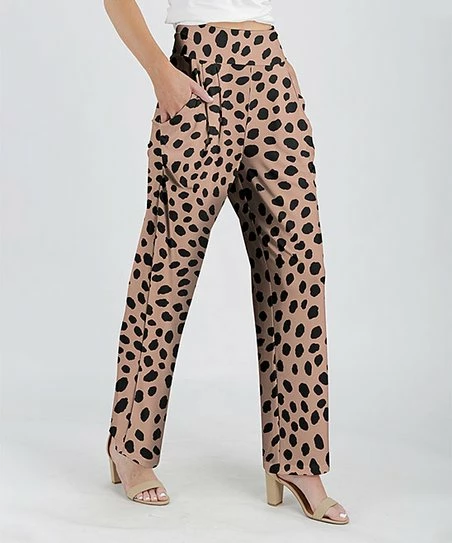 Lily | Coral & Black Cheetah Pocket High-Waist Pants - Women 1 Lily | Coral & Black Cheetah Pocket High-Waist Pants - Women