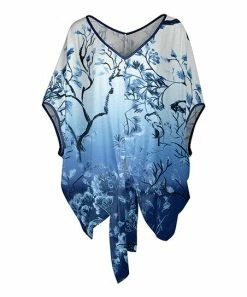 Lily | Navy & White Floral Tree Knot-Hem Dolman Tunic - Plus