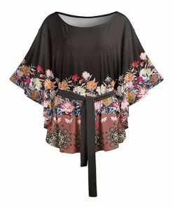 Lily | Black & Pink Floral Sash-Waist Tunic - Plus