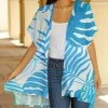 Lily | White & Blue Tropical Leaf Kimono - Women & Plus