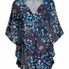 Lily | Navy & Aqua Floral Dolman-Sleeve V-Neck Tunic - Women
