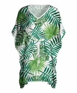 Lily | White & Green Leaf Tied V-Neck Caftan - Women & Plus