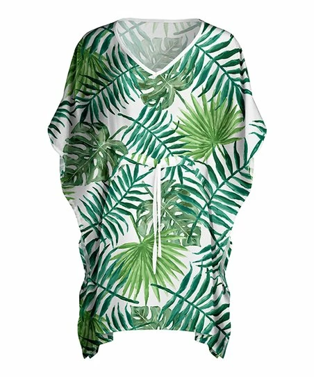 Lily | White & Green Leaf Tied V-Neck Caftan - Women & Plus 1 Lily | White & Green Leaf Tied V-Neck Caftan - Women & Plus