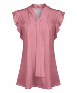 Lily | Pink Floral Tie-Neck Flutter-Sleeve Top - Women