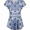 Lily | Blue & White Abstract V-Neck Flutter-Sleeve Tunic - Women