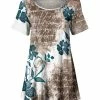 Lily | Brown & Teal Floral Script Scoop Neck Tunic - Plus